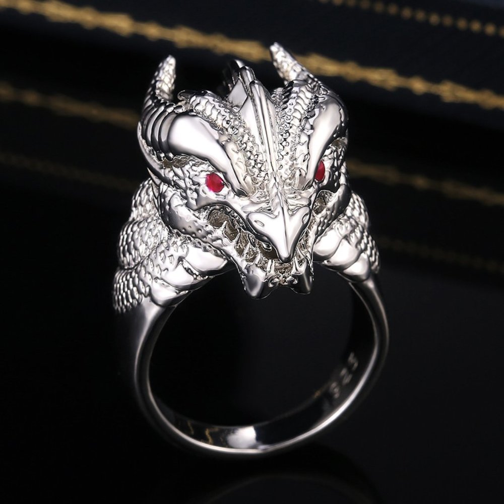 🍁 Unique Charm Powerful Red Eyes Dragon Head Silver Rings Men/Women, PD365